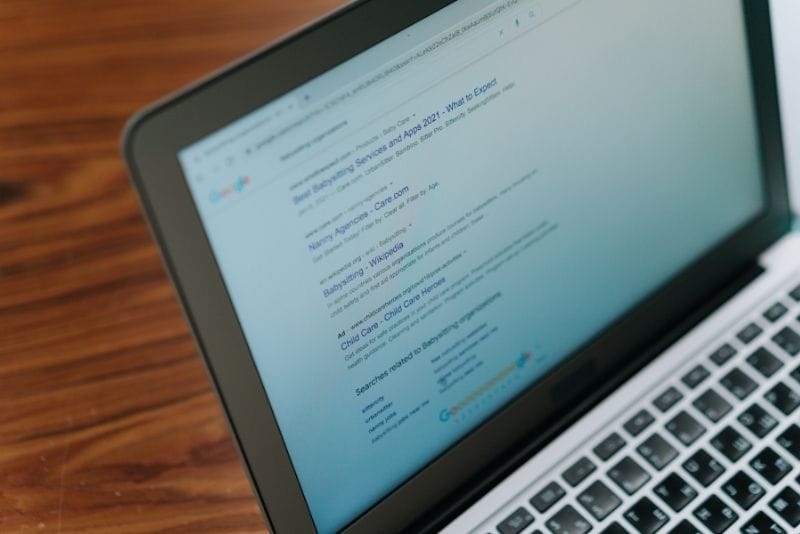 Laptop showing search results, representing online search visibility and SEO performance