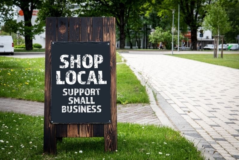 Shop local sign promoting support for small businesses