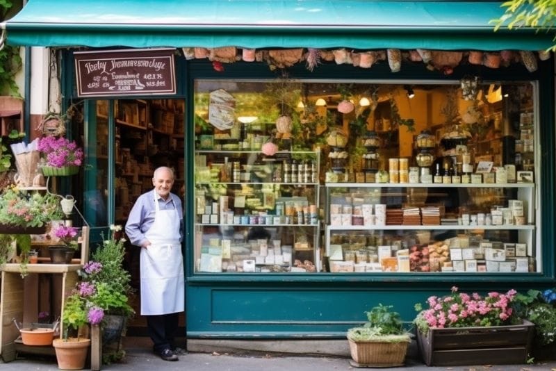 Local storefront with products displayed outside the shop